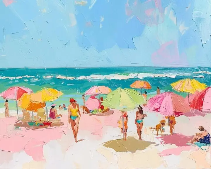Beach With Colorful Umbrellas