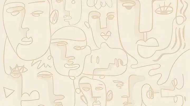 Beige Abstract Faces Drawing