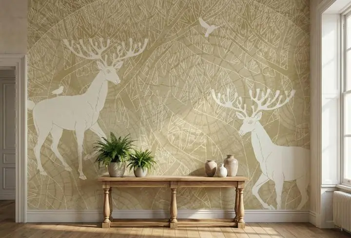 Beige Deer Silhouettes, Wallpaper, Animal