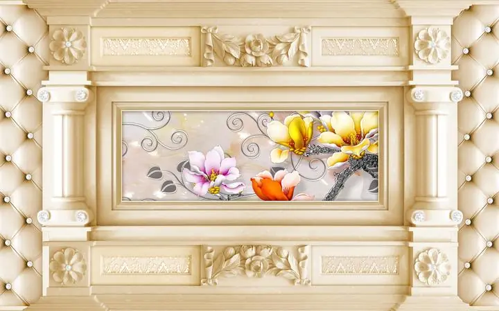 Beige Leather Tufted Panel, Wallpaper, Old 3D