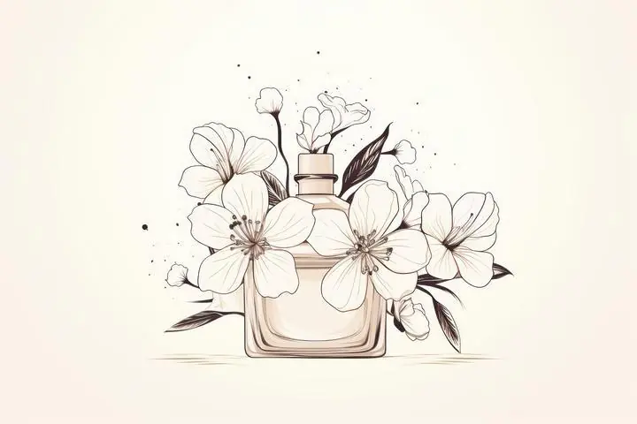 Beige Perfume Bottle With Flowers