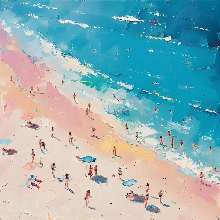 Beige Pink Blue Beach