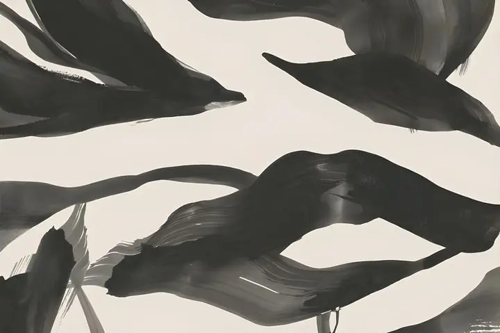 Black Abstract Leaves, Wall Art, Modern, Modern Monochrome