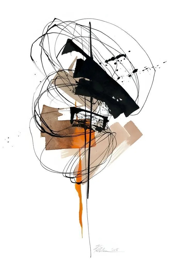 Black And Orange Abstract Art, Wall Art, Modern, Modern Monochrome