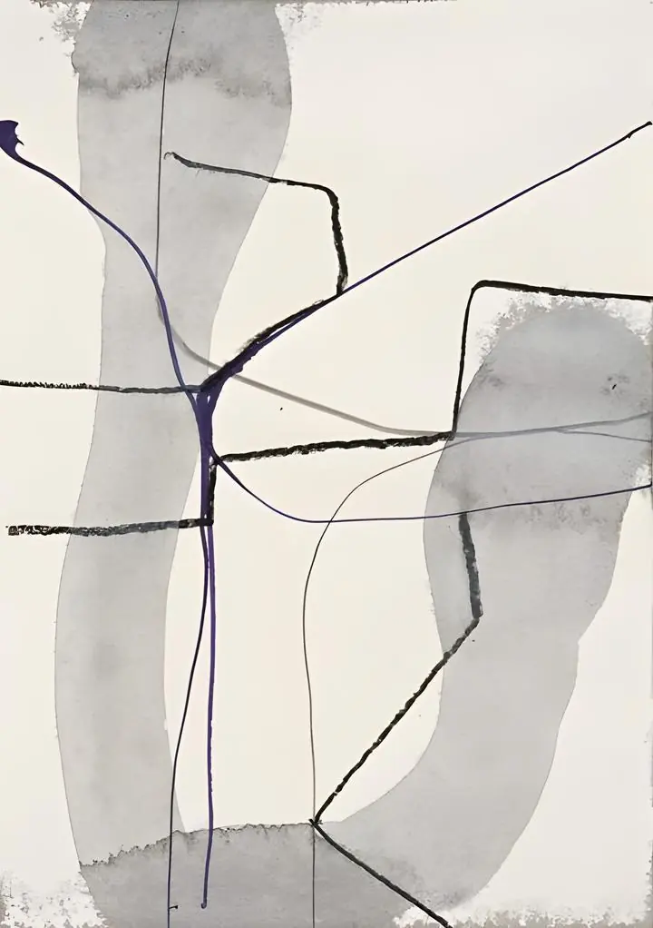 Black And Purple Lines Drawing, Wall Art, Modern, Modern Monochrome