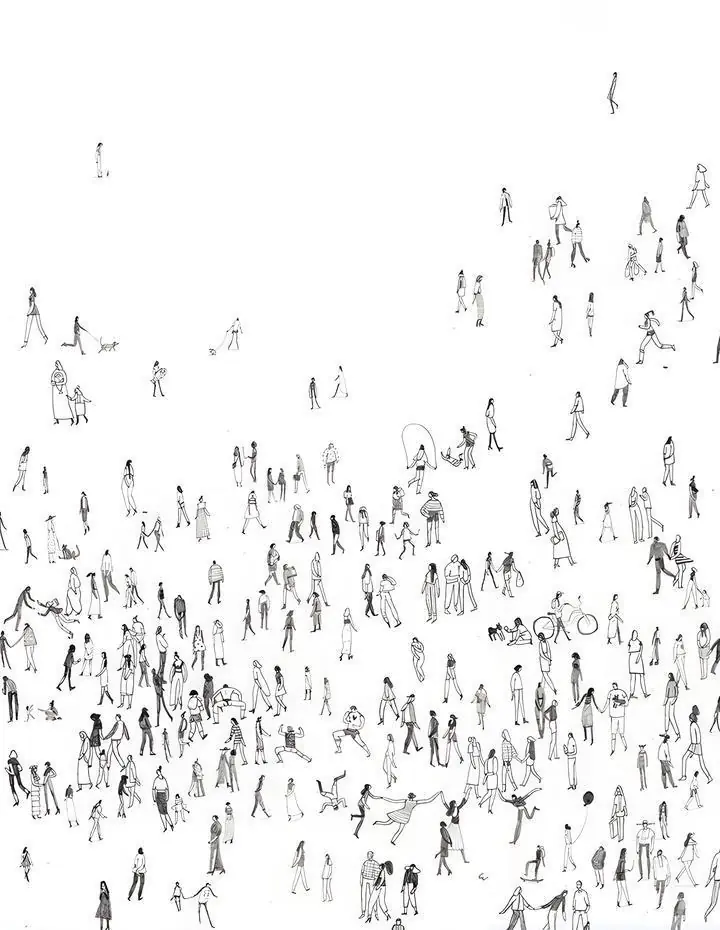 Black And White People Crowd, Wall Art, Modern, Modern Monochrome