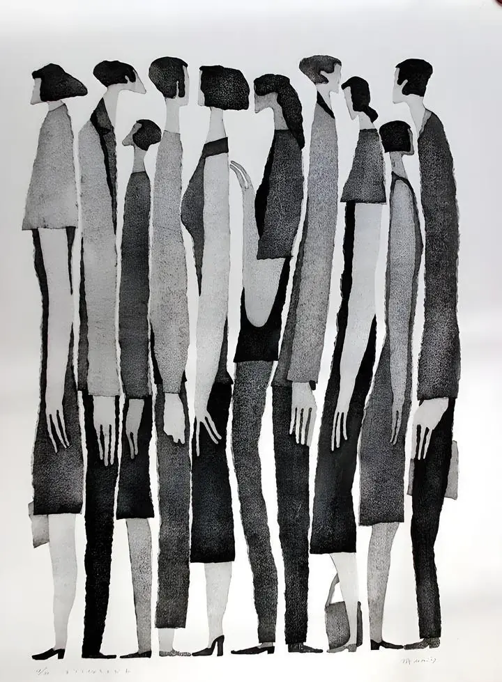 Black And White People Silhouettes, Wall Art, Modern, Modern Monochrome