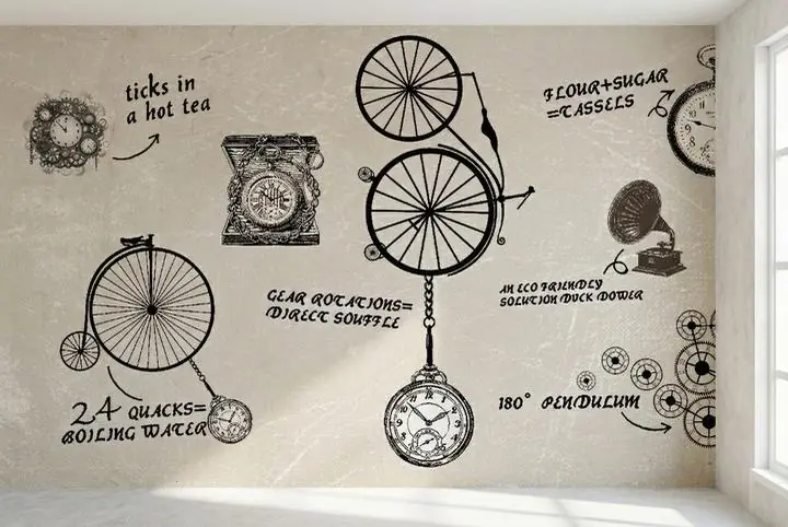 Black Bicycle Unicycle Clock Gramophone Gears, Wallpaper, Unique