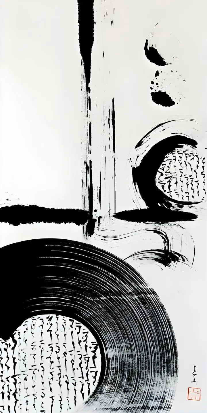 Black Calligraphy Circle, Wall Art, Modern, Modern Monochrome
