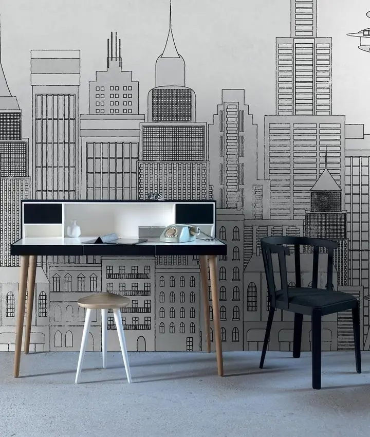 Black City Skyline Drawing