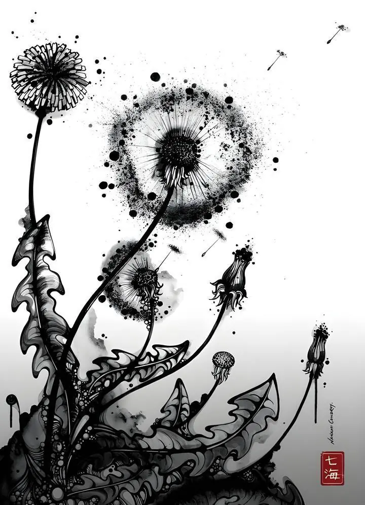 Black Dandelion Flowers 3, Wall Art, Modern, Modern Monochrome
