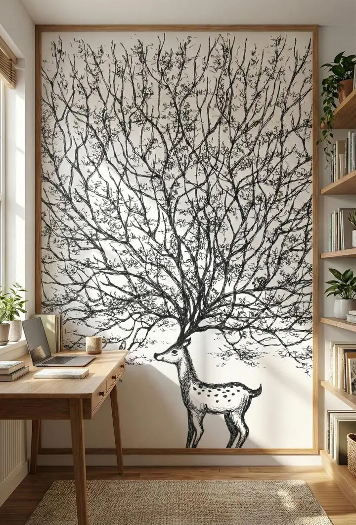 Black Deer Tree Branches, Wallpaper, Animal