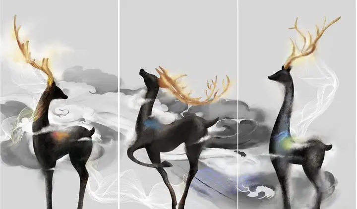 Black Deer With Gold Antlers, Wall Art, Decor Wall Art, Decor Wall Art E