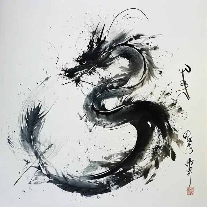 Black Dragon Painting, Wall Art, Modern, Modern Monochrome