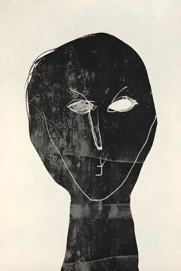 Black Face Head, Wall Art, Modern, Modern Monochrome