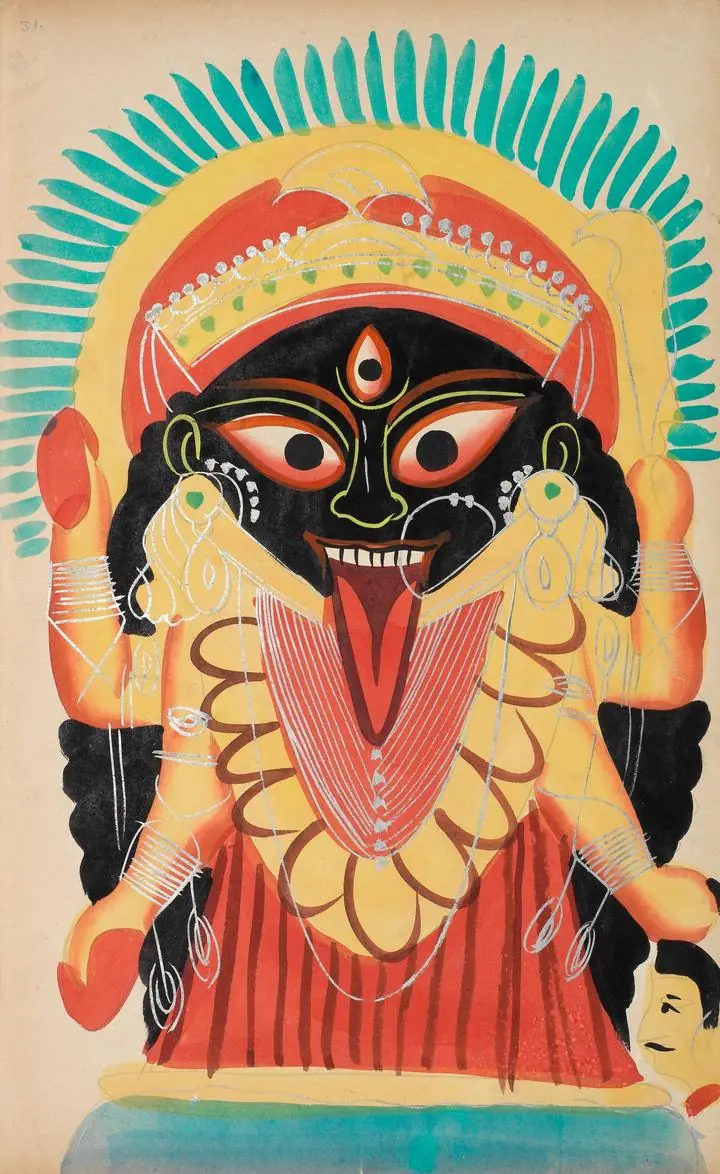 Black Goddess Kali 2, Indian Art, Kalighat