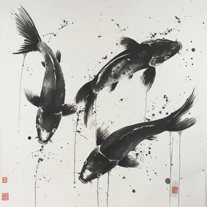 Black Koi Fish, Wall Art, Modern, Modern Monochrome