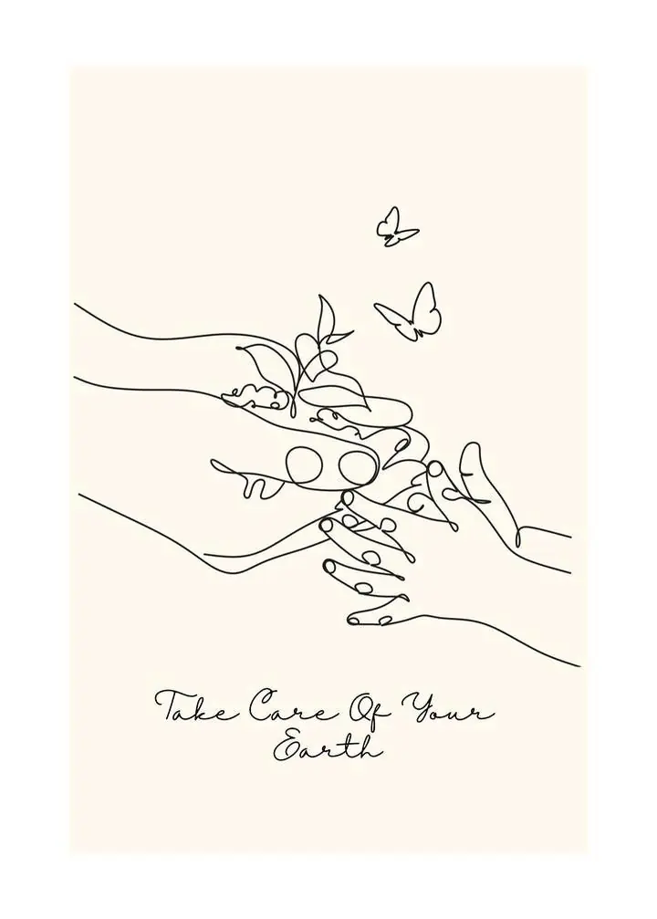 Black Line Artwork Hands Earth