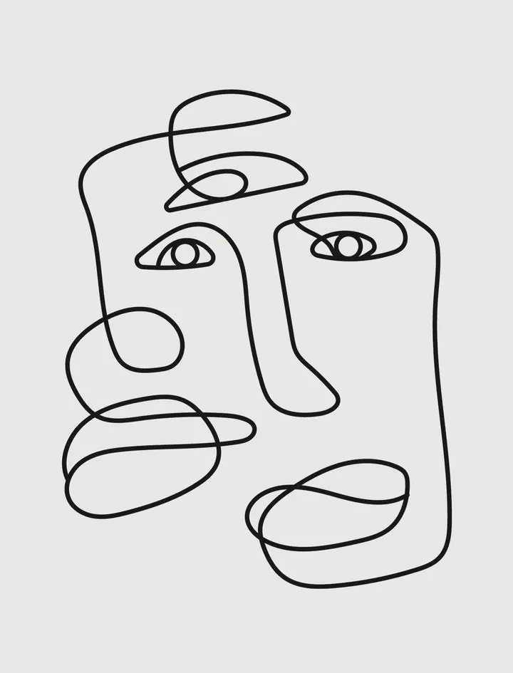 Black Line Drawing Face 2, Wall Art, Modern, Modern Monochrome