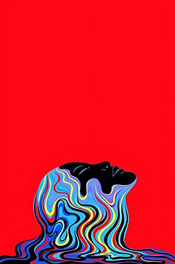 Black Melting Face Red Background, Aesthetic Art, Pop Art