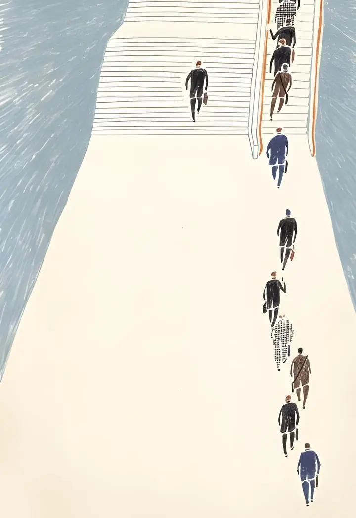 Black Men Walking Stairs, Wall Art, Modern, Modern Monochrome