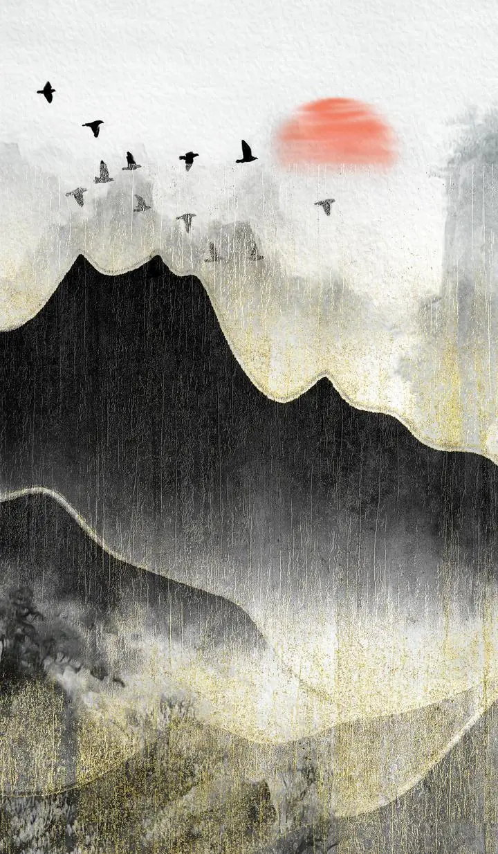 Black Mountain Red Sun Birds, Wall Art, Decor Wall Art, Decor Wall Art G