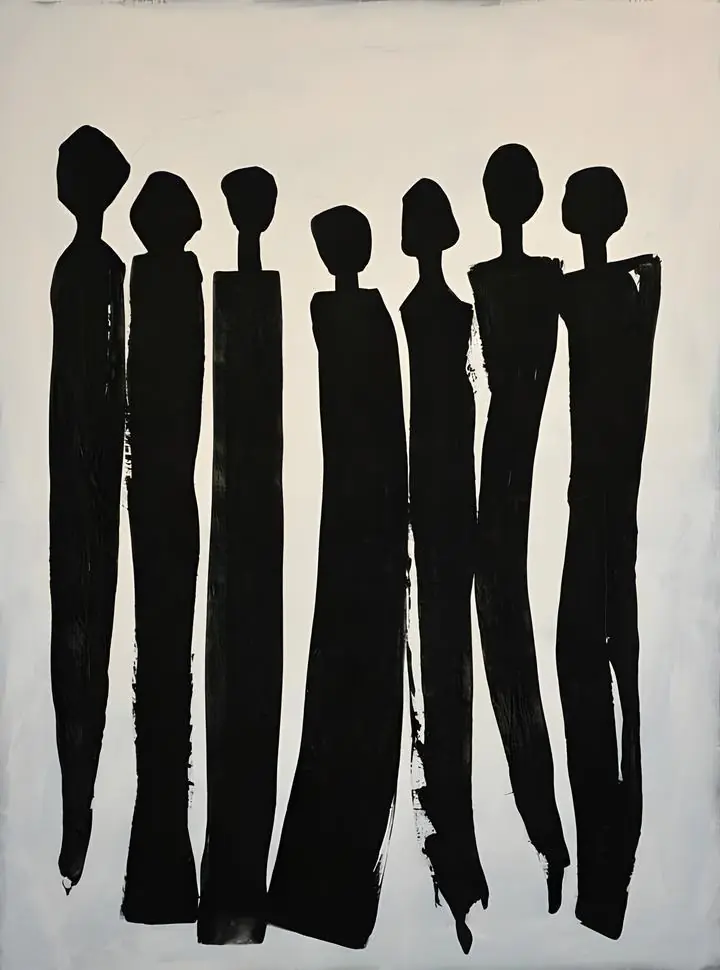 Black Silhouetted Human Figures, Wall Art, Modern, Modern Monochrome