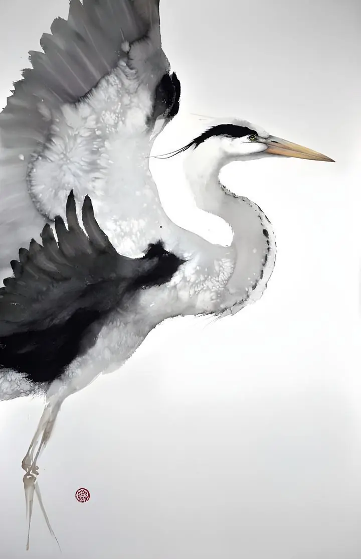 Black White Heron, Wall Art, Modern, Modern Monochrome