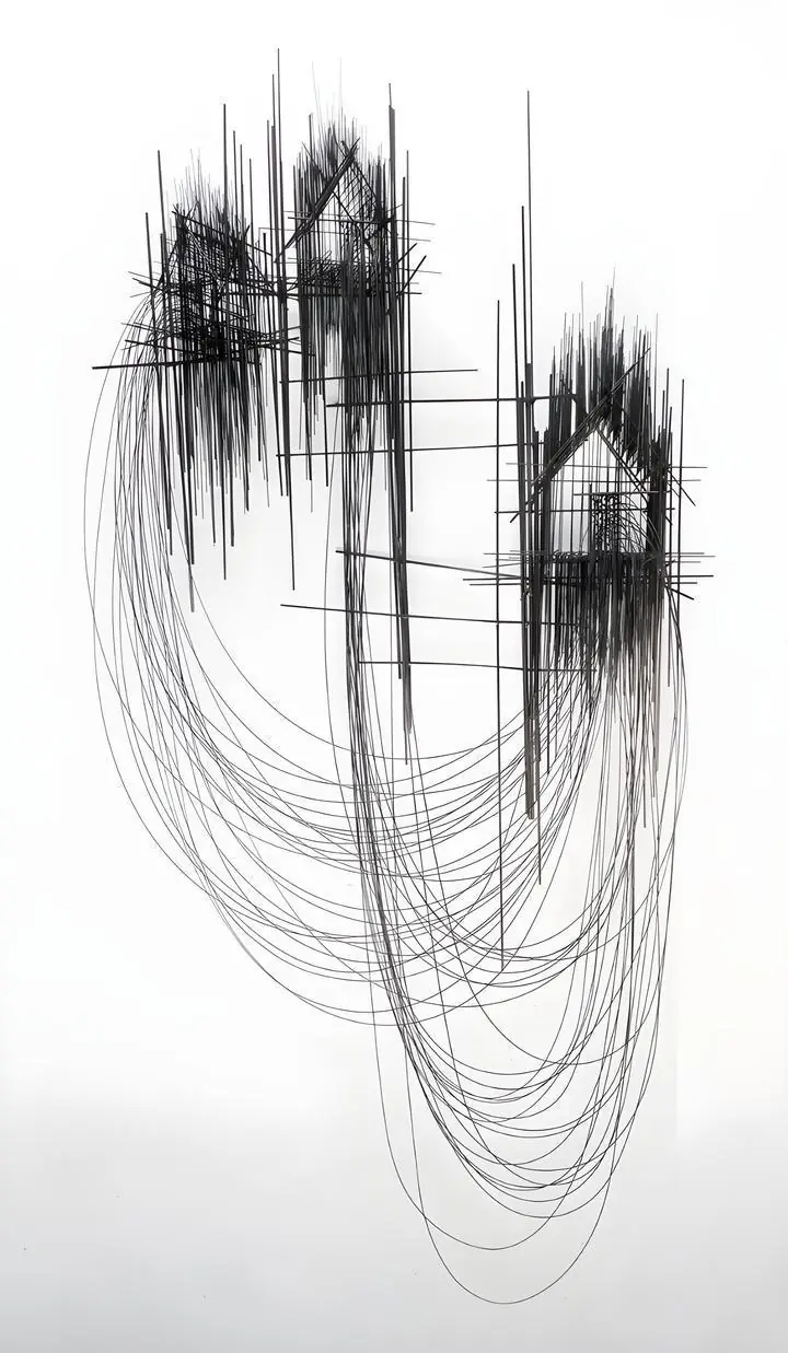 Black Wire Sculpture, Wall Art, Modern, Modern Monochrome