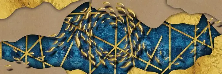Blue Abstract Art Piece 3, Wall Art, Old Gold, Gold Landscape