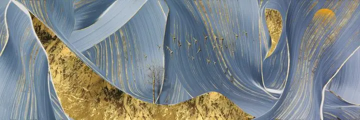 Blue Abstract Artwork 3, Wall Art, Old Gold, Gold Landscape