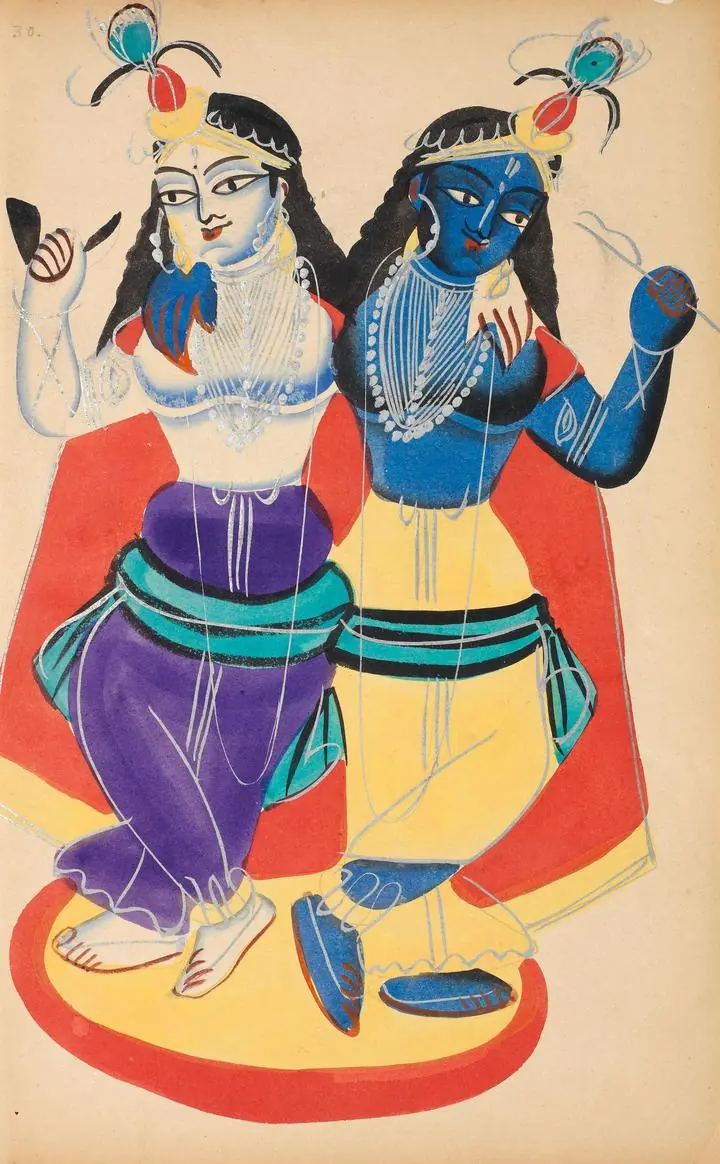 Blue And White Dancers, Indian Art, Kalighat