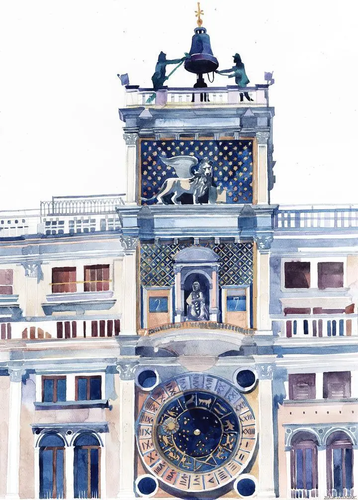 Blue Astronomical Clock Tower