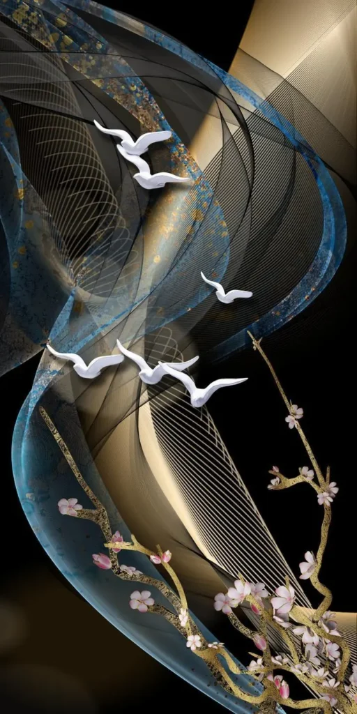 Blue Birds Cherry Blossom Branch