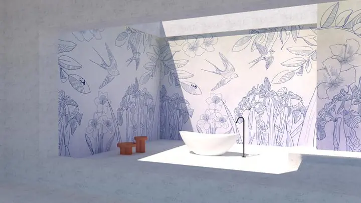 Blue Birds Flowers Leaves