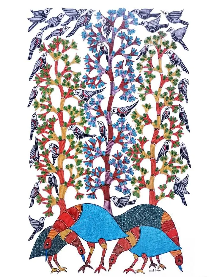 Blue Birds Under Tree