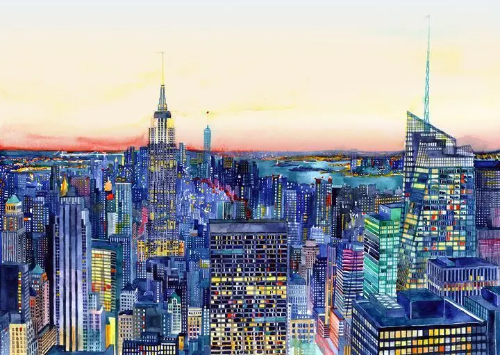 Blue City Skyline Buildings