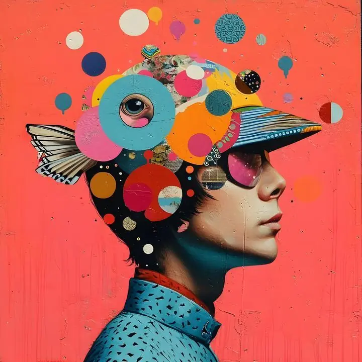 Blue Colorful Collage, Aesthetic Art, Pop Art