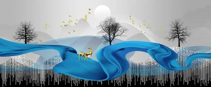 Blue Deer Butterflies Landscape