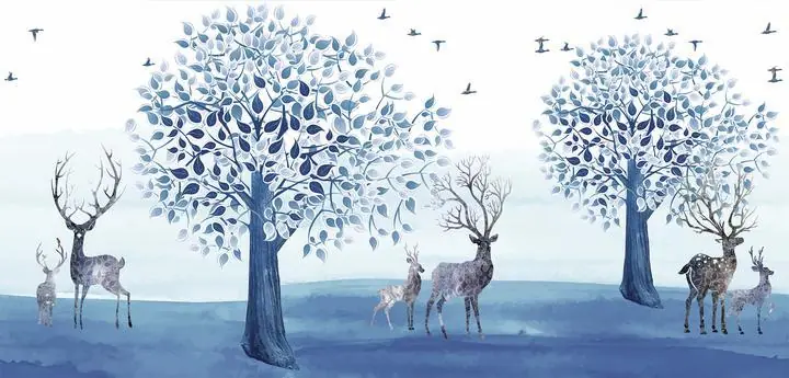 Blue Deer Trees, Wall Art, Decor Wall Art, Decor Wall Art E