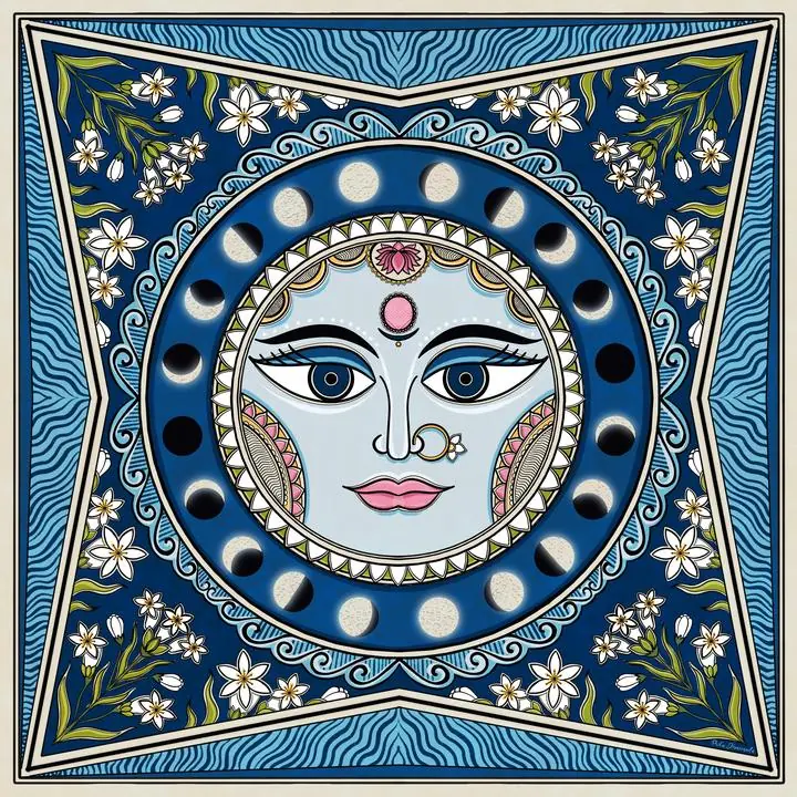 Blue Face With Flowers