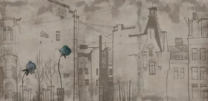 Blue Flower Gray Buildings Brown Fence, Wallpaper, World Landscape