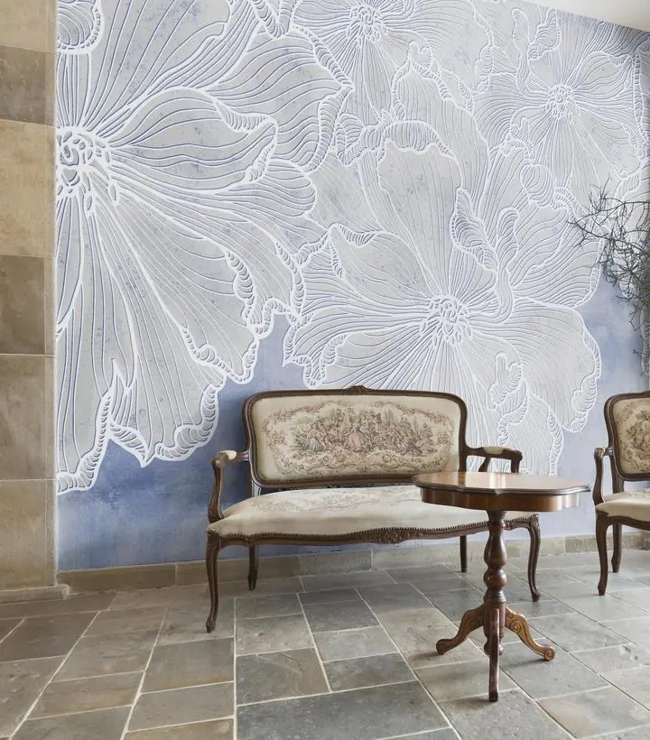 Blue Flowers White Outline Artwork