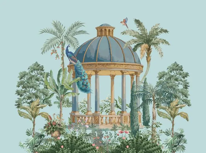 Blue Gazebo With Peacocks