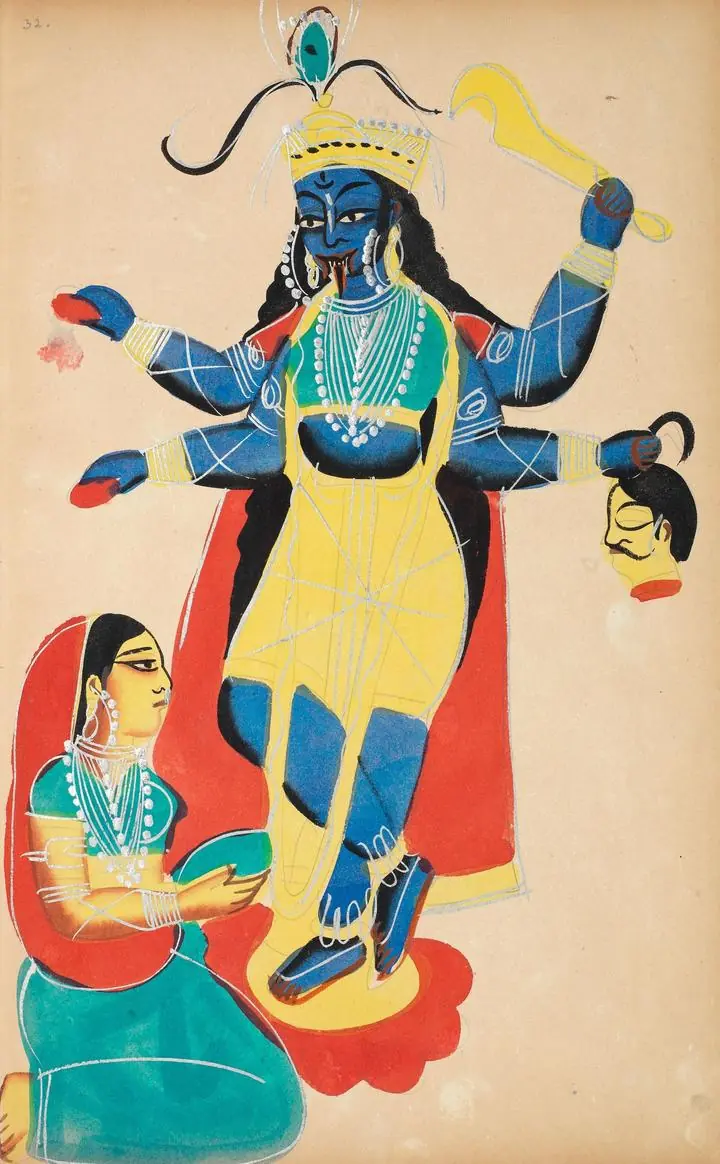Blue Goddess Kali Painting, Indian Art, Kalighat