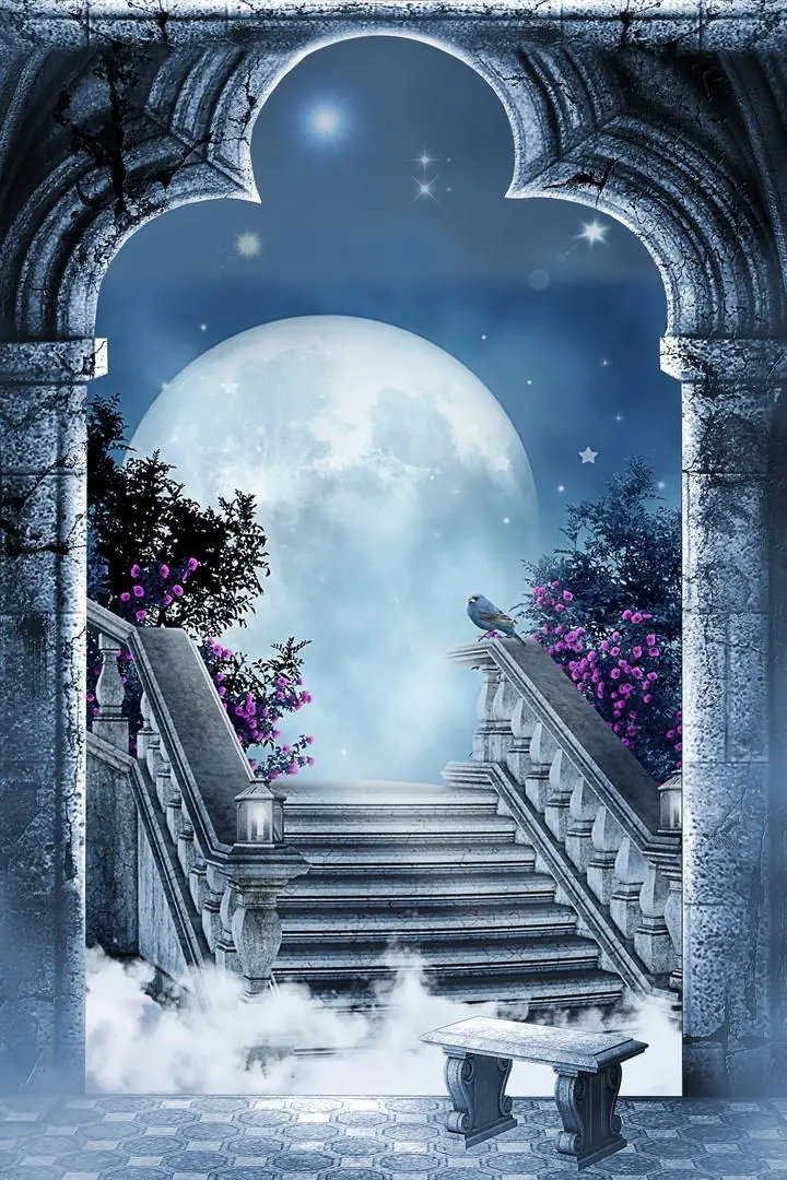 Blue Gray Stone Staircase, Wallpaper, Old 3D