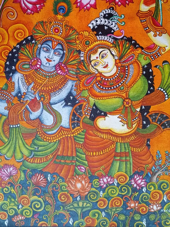 Blue Green Radha Krishna Painting