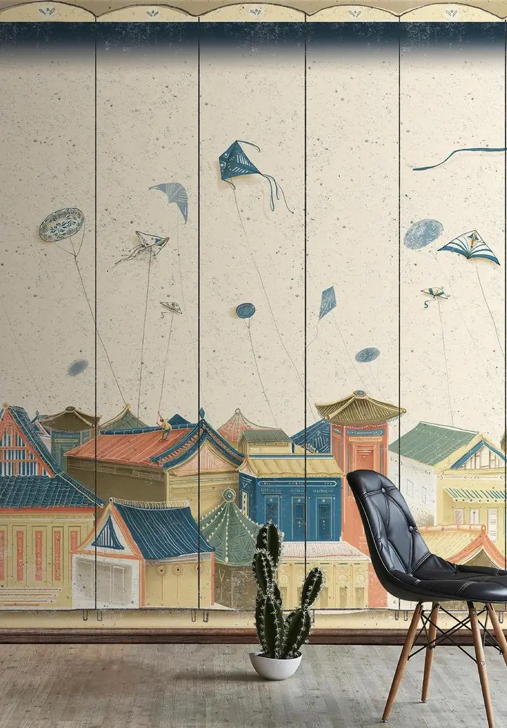 Blue Green Roofed Buildings, Wallpaper, Art