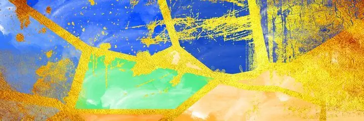 Blue Green Yellow Painting, Wall Art, Old Gold, Gold Landscape