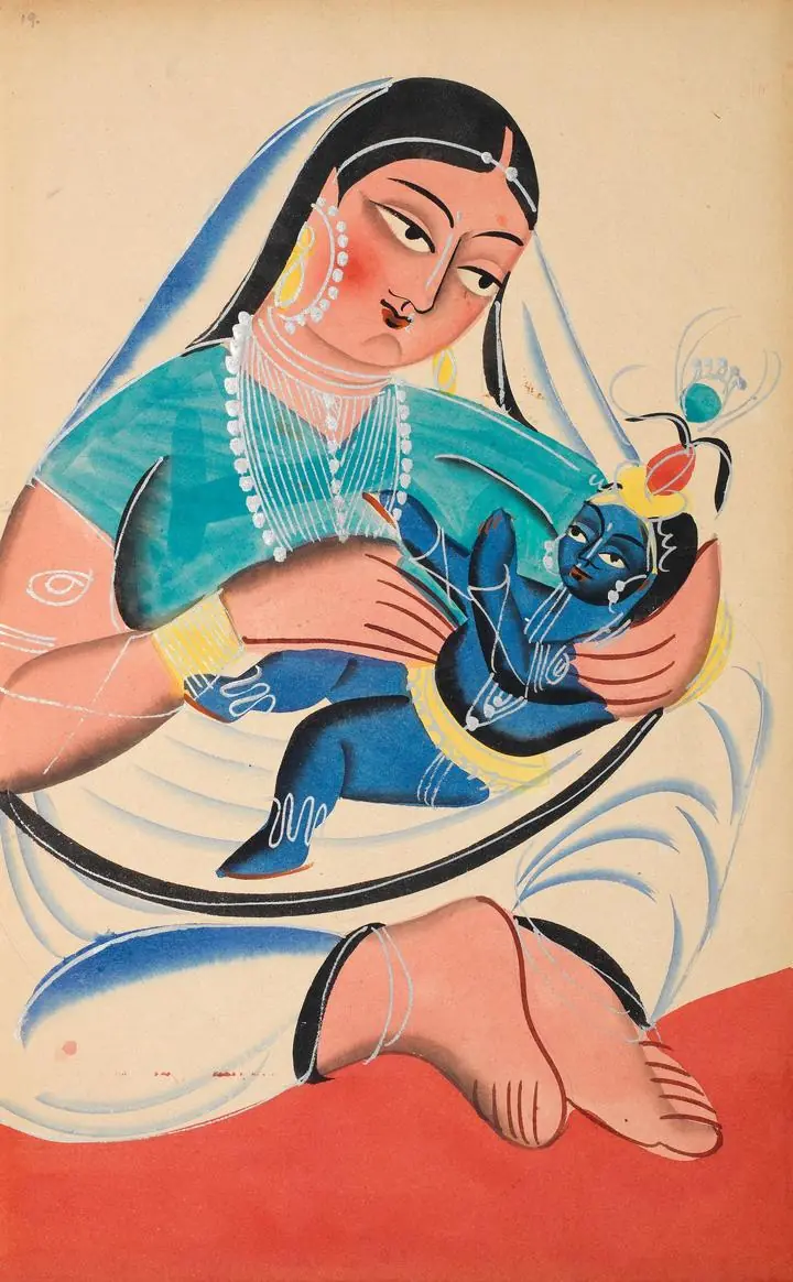 Blue Krishna Painting, Indian Art, Kalighat